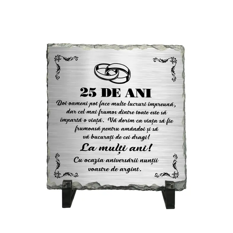 Aniversare 25 ani doi oameni pot face multe, piatra ardezie personalizata, cu mesaj model, pa065